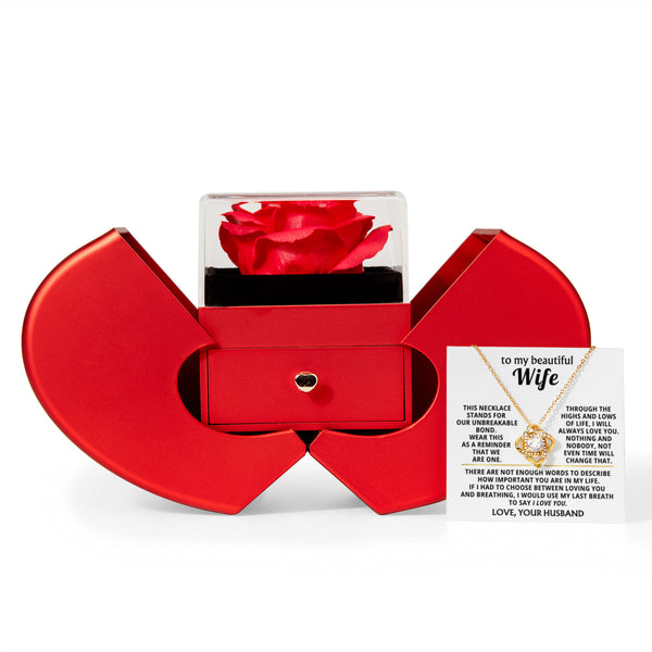To My Beautiful Wife - This necklace stands for our unbreakable bond - Love Knot - Red Heart Rose Box