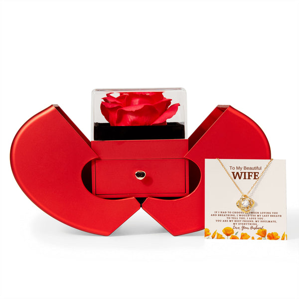 To My Wife - If I Had To Choose Between Loving You And Breathing - Love Knot - Red Heart Rose Box