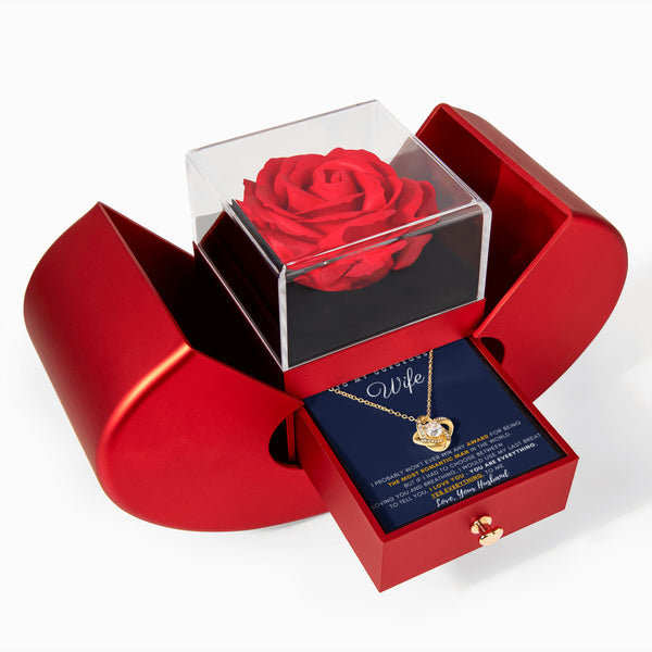 To My Gorgeous Wife - You are Everything, Yes Everything, to me - Love Knot - Red Heart Rose Box