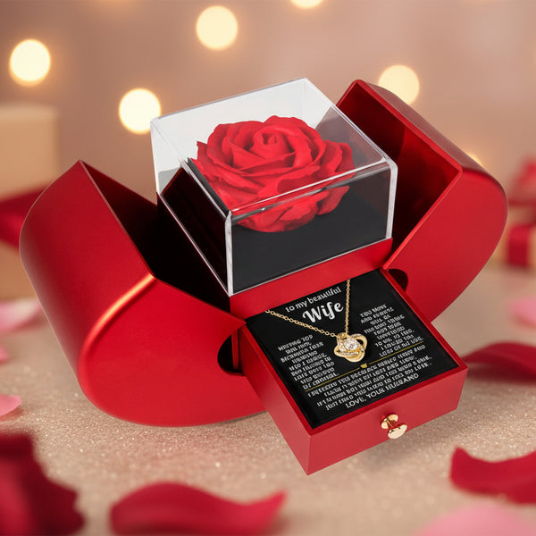 To My Beautiful Wife, I squeezed this necklace really tight and filled it with my love - Red Heart Rose Box