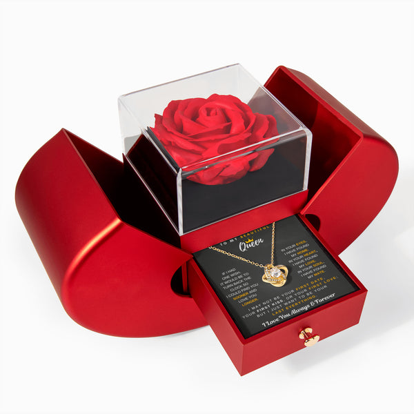 To My Queen, I Could Find You Sooner And Love You Longer - Love Knot - Red Heart Rose Box