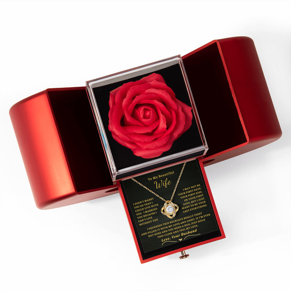 To My Beautiful Wife - I can't live without you -  Love Knot - Red Heart Rose Box