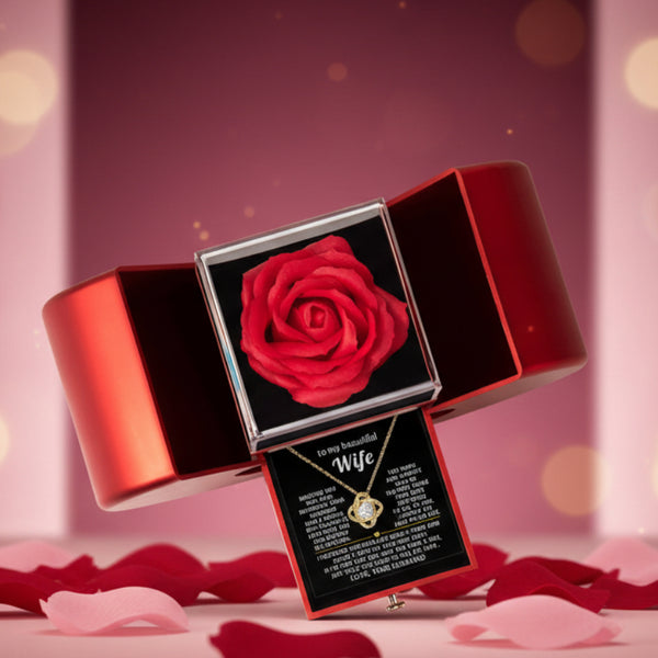 To My Beautiful Wife, I squeezed this necklace really tight and filled it with my love - Red Heart Rose Box