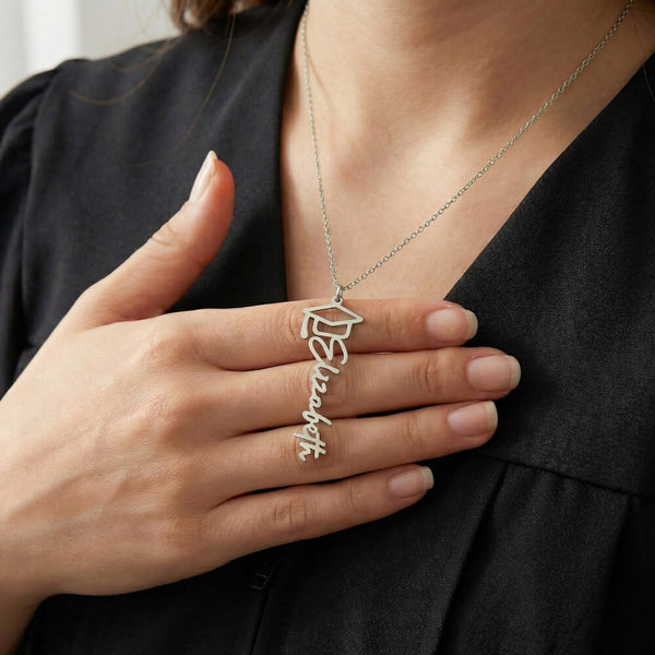 Happy Graduation, I am so proud of you  - Graduation Cap Name Necklace