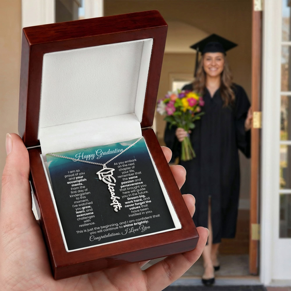 Happy Graduation, I am so proud of you  - Graduation Cap Name Necklace ( Almost Gone )