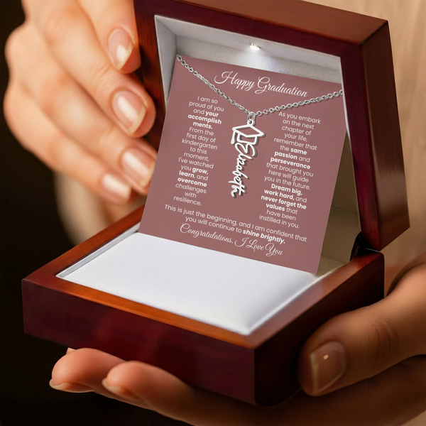 Happy Graduation, I am so proud of you  - Graduation Cap Name Necklace