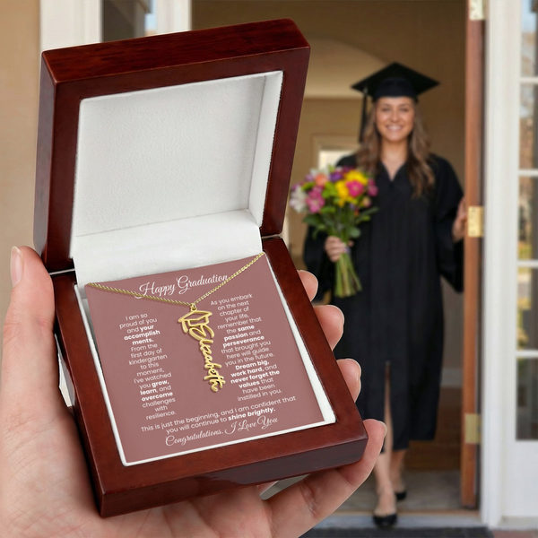 Happy Graduation, I am so proud of you  - Graduation Cap Name Necklace