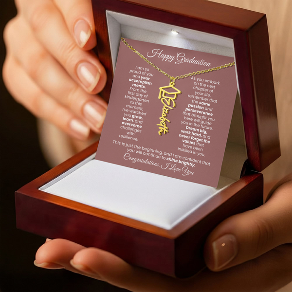 Happy Graduation, I am so proud of you  - Graduation Cap Name Necklace