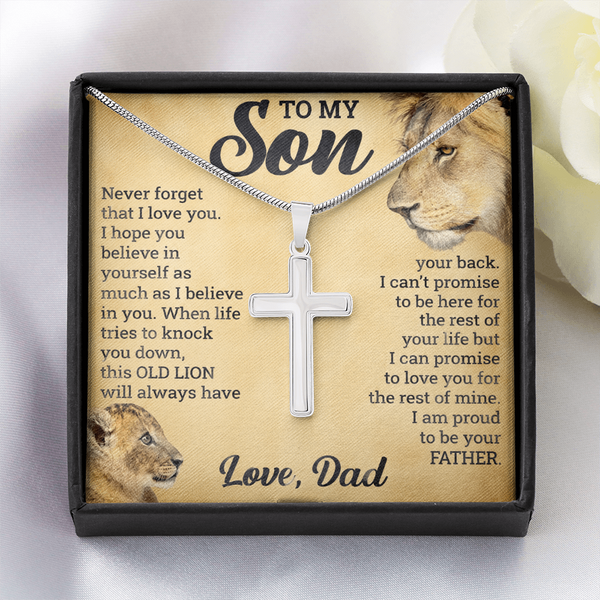 To My Son - This OLD LION will always have your back - Artisan Cross Necklace