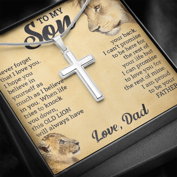 To My Son - This OLD LION will always have your back - Artisan Cross Necklace