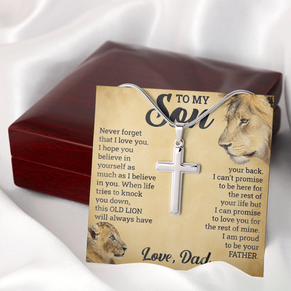 To My Son - This OLD LION will always have your back - Artisan Cross Necklace