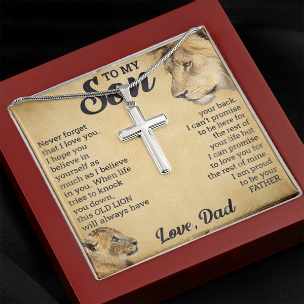 To My Son - This OLD LION will always have your back - Artisan Cross Necklace