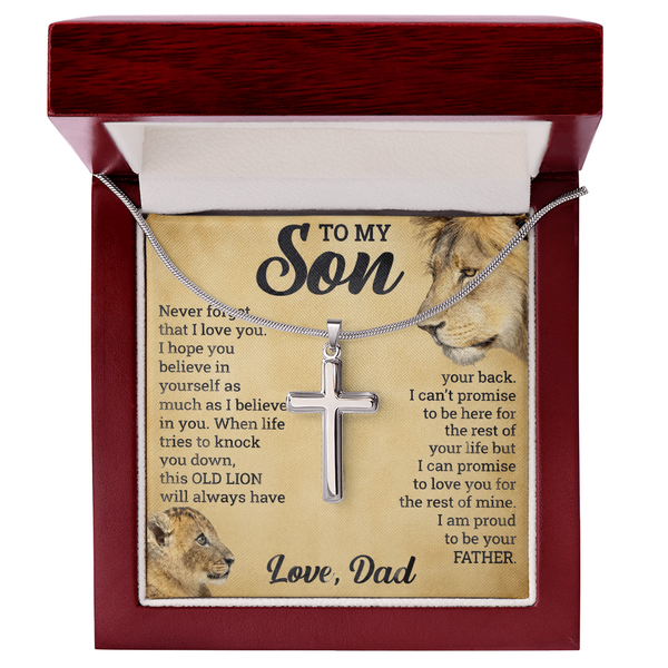 To My Son - This OLD LION will always have your back - Artisan Cross Necklace