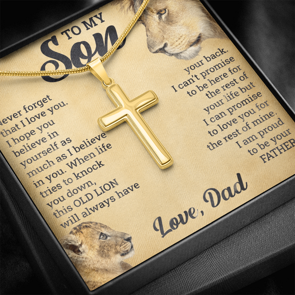 To My Son - This OLD LION will always have your back - Artisan Cross Necklace