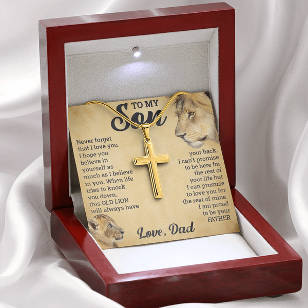 To My Son - This OLD LION will always have your back - Artisan Cross Necklace