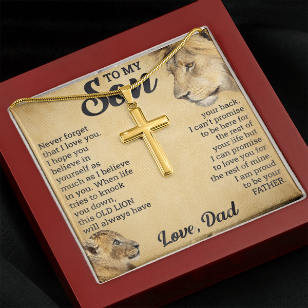 To My Son - This OLD LION will always have your back - Artisan Cross Necklace