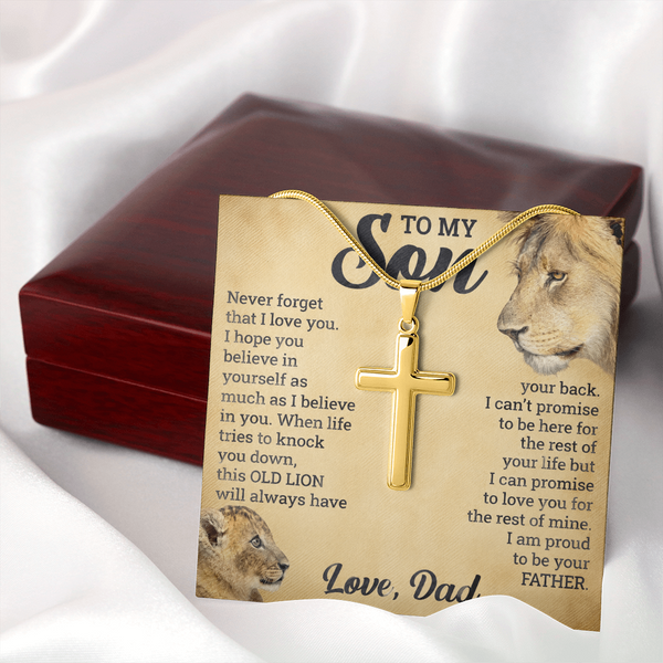 To My Son - This OLD LION will always have your back - Artisan Cross Necklace
