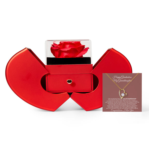 Happy Graduation My Granddaughter, I am so proud of you and your accomplishments - Red Heart Rose Box