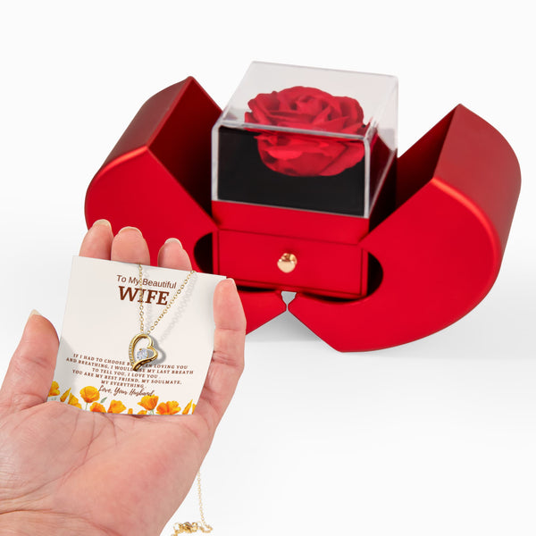 To My Wife - If I Had To Choose Between Loving You And Breathing - Forever Love - Red Heart Rose Box