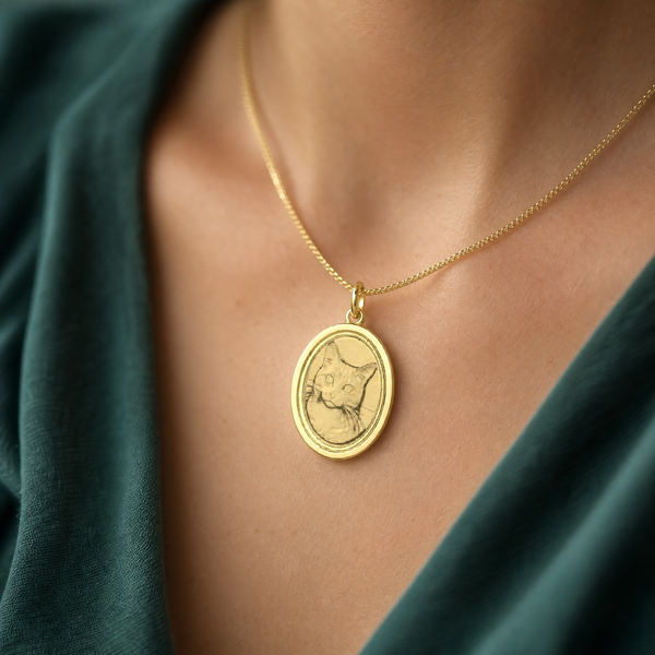 Oval Portrait Engraved Necklace | 18K Gold Plated