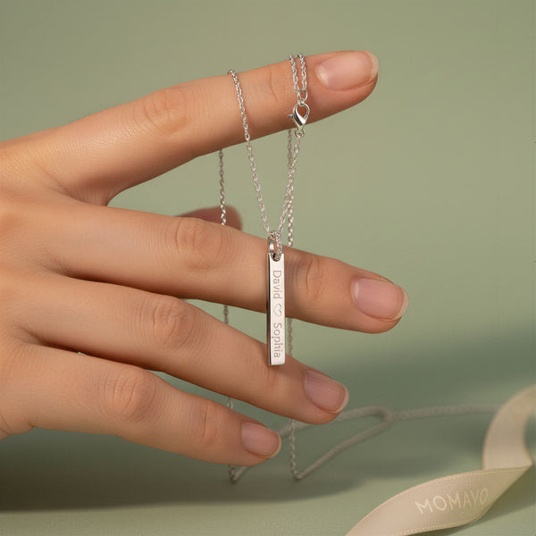 Engravable Rectangle Pendant Necklace | Silver