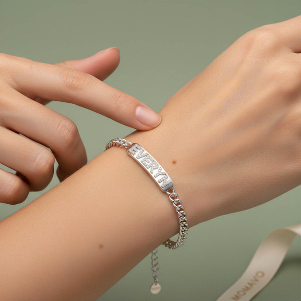 Pavé Letter ID Bar Bracelet | Silver