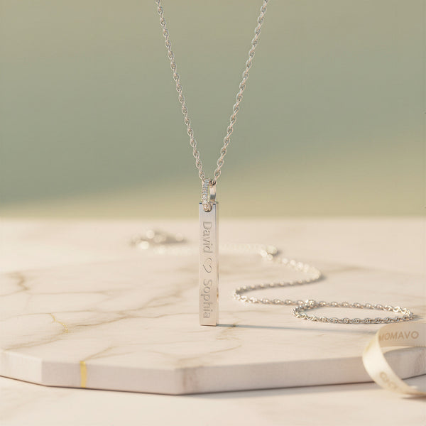 Engravable Rectangle Pendant Necklace | Silver