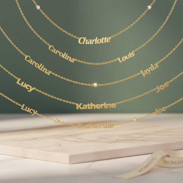 Custom Name Necklace with Gemstone | 18K Gold Plated
