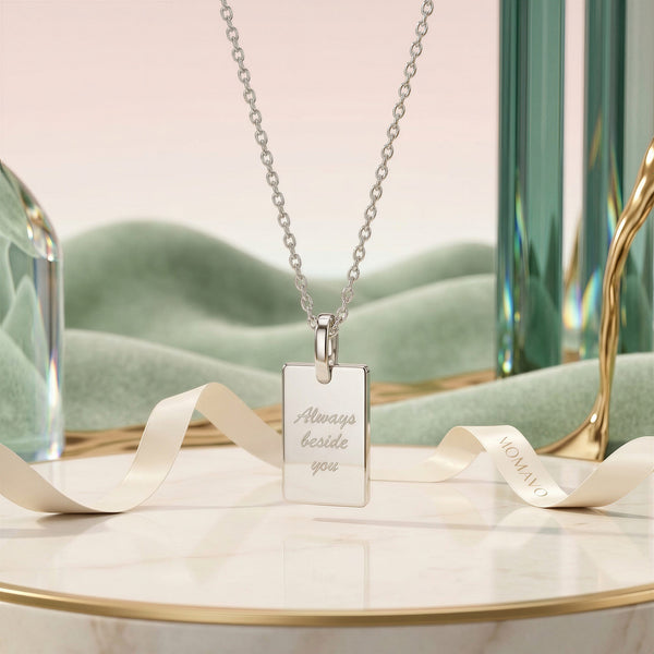 Engravable Rectangle Pendant Necklace | Silver