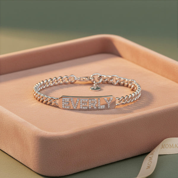 Pavé Letter ID Bar Bracelet | Silver