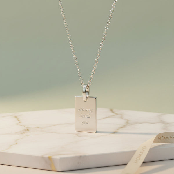 Engravable Rectangle Pendant Necklace | Silver