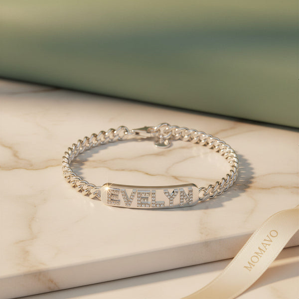 Pavé Letter ID Bar Bracelet | Silver