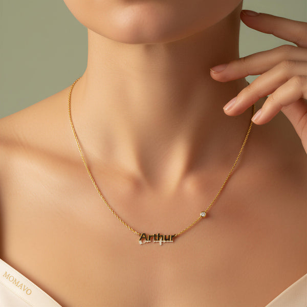 Personalized Name Gemstone Necklace | 18K Gold Plated