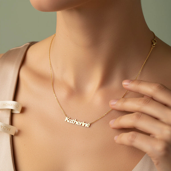 Custom Name Necklace with Gemstone | 18K Gold Plated