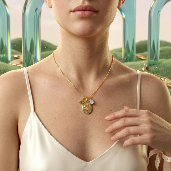 June Rose Moonstone Initial Necklace | 18K Gold Plated