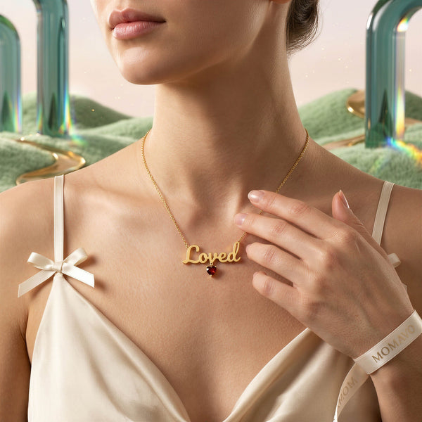 Birthstone Heart Name Necklace | 18K Gold Plated
