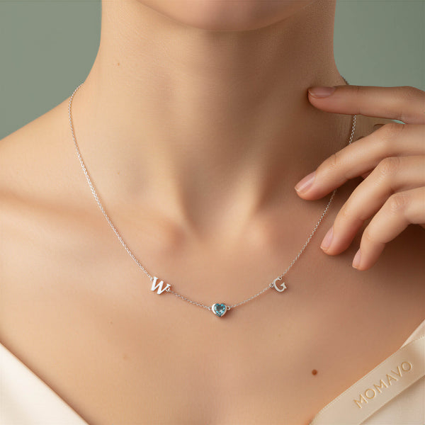 HeartLink Birthstone Necklace | Silver