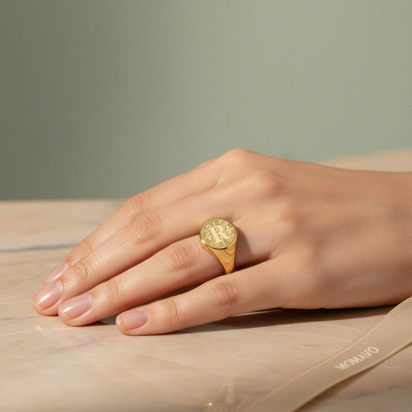 Round Monogram Ring | 18K Gold Plated