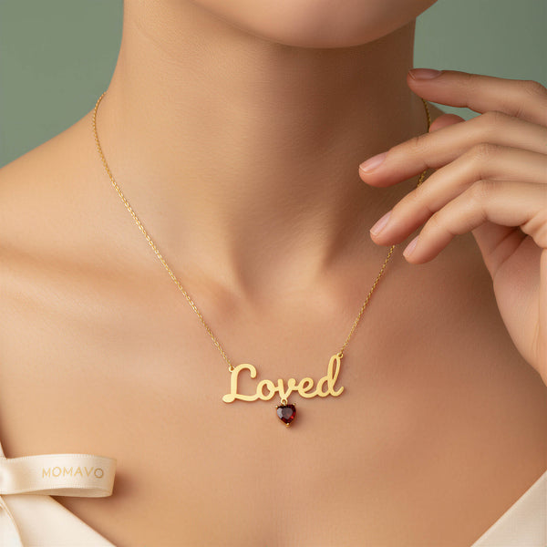 Birthstone Heart Name Necklace | 18K Gold Plated
