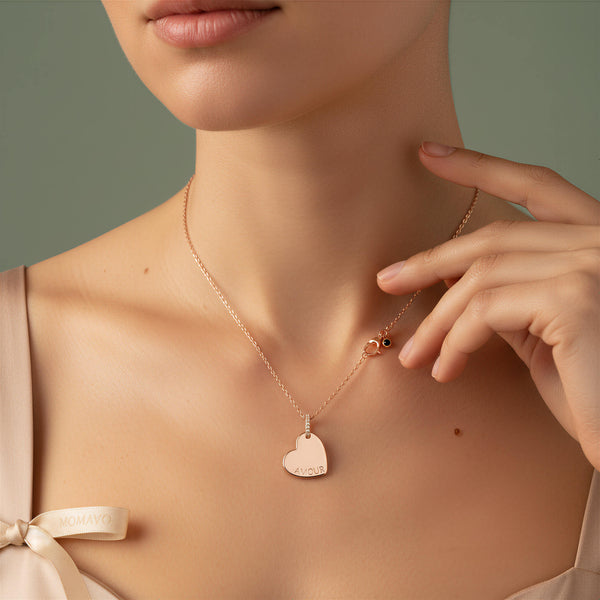 Engravable Heart Pendant Necklace | Rose Gold Plated
