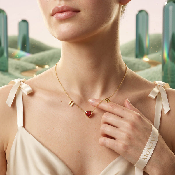 HeartLink Birthstone Necklace | 18K Gold Plated