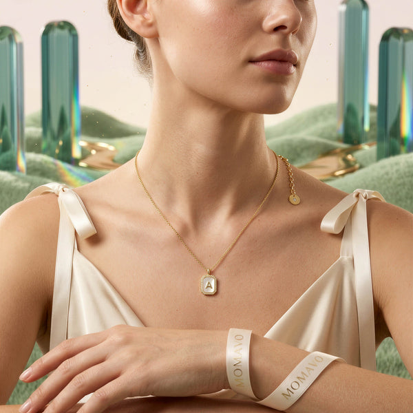 Zodiac Initial Gemstone Pendant Necklace | 18K Gold Plated
