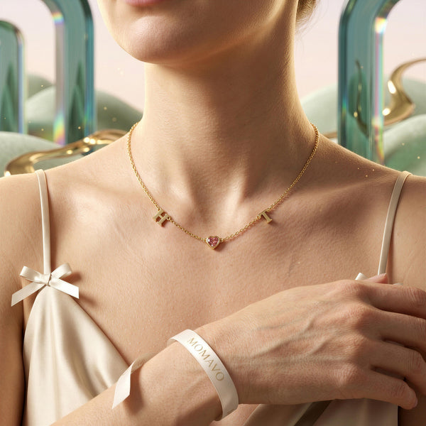 HeartLink Birthstone Necklace | 18K Gold Plated