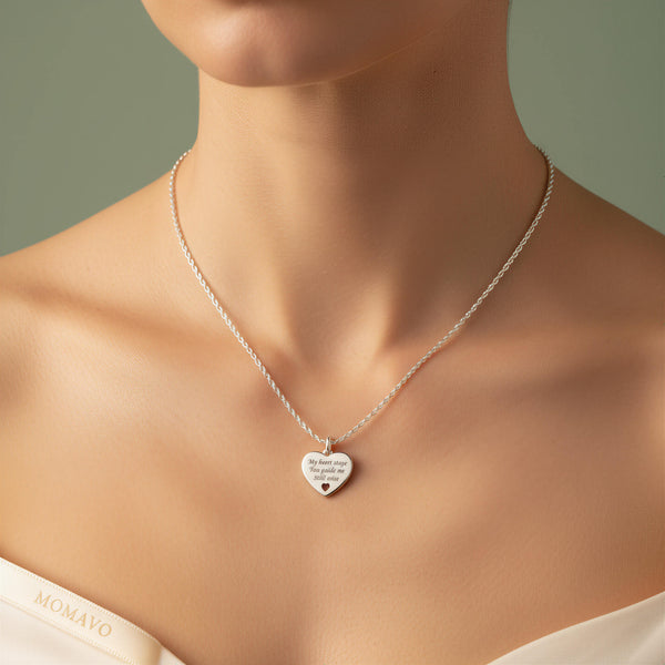 Engraved Heart Pendant Necklace | Silver