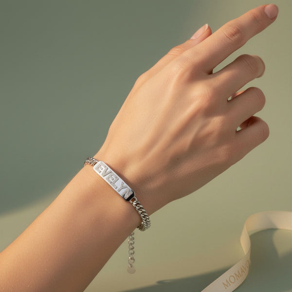 Pavé Letter ID Bar Bracelet | Silver