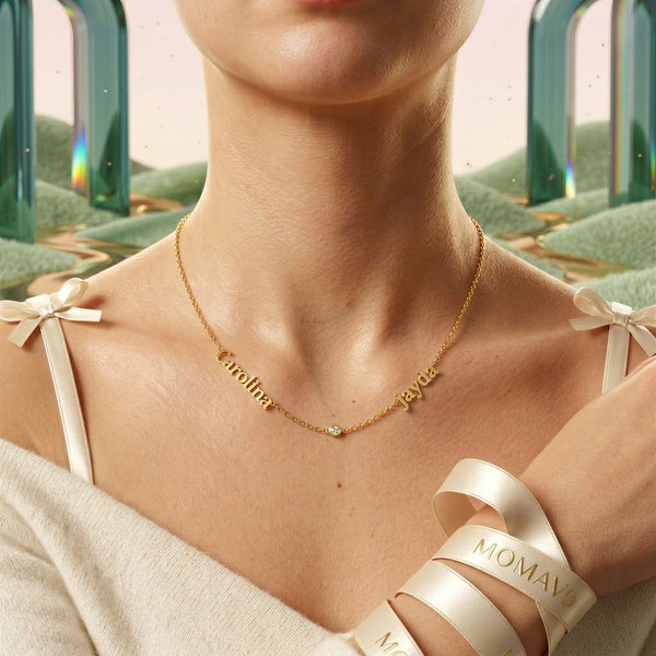 Custom Name Necklace with Gemstone | 18K Gold Plated