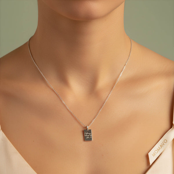 Engravable Rectangle Pendant Necklace | Silver