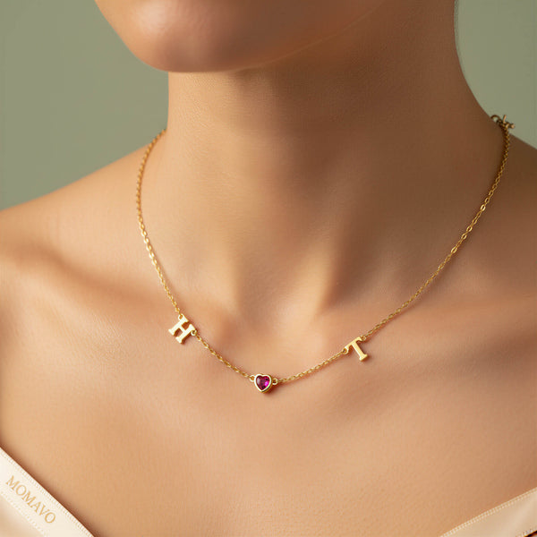 HeartLink Birthstone Necklace | 18K Gold Plated