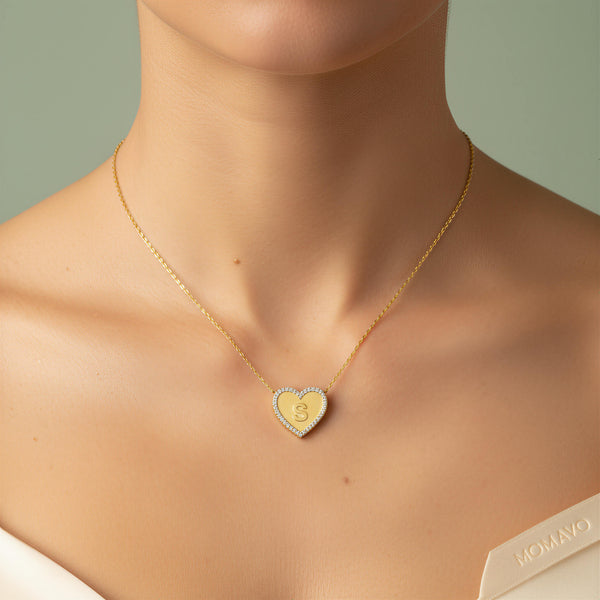 Heart Initial Necklace | 18K Gold Plated