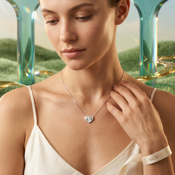 Pleated Heart Initial Necklace | Silver